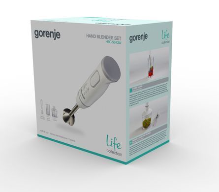 Блендер Gorenje заглибний, 560Вт, 4в1, чаша-500мл, подрібнювач, білий HBC564QW фото
