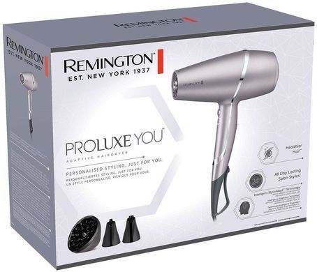 Remington Фен ProLuxe You Adaptive, 2400Вт, 3 режими, дифузор, іоніз-я, хол. обдув, турбо режим, сірий AC9800 фото