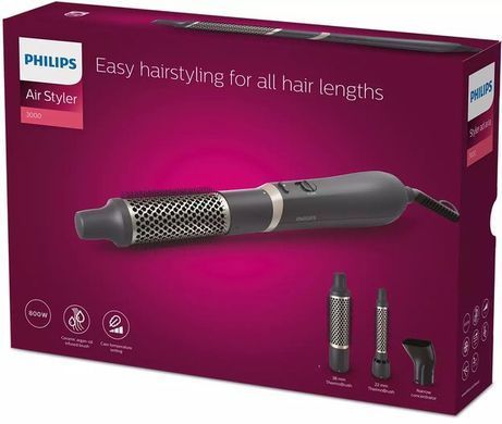 Philips Фен-щітка 3000 Series, 800Вт, 3 режими, хол. обдув, кераміка, сірий BHA301/00 фото
