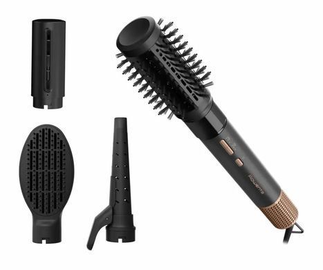 Rowenta Фен-щітка Rowenta Air Shape, 1300Вт, 3 режими, іоніз-я, хол. обдув, 4 насадки, кераміка, чорно-золотий UB9820E0 фото