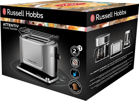 Toaster Russell Hobbs Attentiv 2 Slice, 1500W, stainless steel, heating, defrosting, steel 26210-56 фото