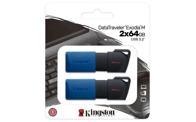 Kingston Накопитель 64GBx2 USB 3.2 Type-A Gen1 DT Exodia Black Blue DTXM/64GB-2P фото