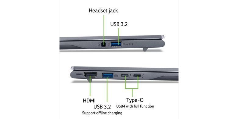 Acer Ноутбук Swift 14 AI SF14-51 14" WUXGA OLED, Intel U7-258V, 32GB, F1TB, UMA, Win11, сірий NX.J2JEU.005 фото