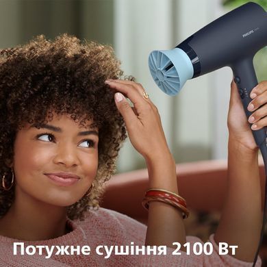 Philips Фен 3000 Series, 2100Вт, 3 режими, дифузор, іоніз-я, хол. обдув, синій BHD360/20 фото