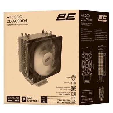 2E Gaming Процессорный кулер Air Cool AC90D4, LGA1851, 1700, 1200, 1366, 115x, AM5, AM4, AM3, AM3+, 4pin PWM, TDP 130W 2E-AC90D4 фото