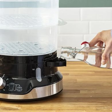 Tefal Пароварка Convenient, 800Вт, чаша-9л, резервуар для воды -1л, механическое управл., пластик, черный VC204810 фото