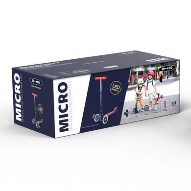 Самокат MICRO серії "Mini Deluxe Foldable LED" &ndash; СИНІЙ (складаний, до 50 кг (kg), триколісний, світло) MMD196 фото
