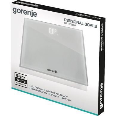 Gorenje Ваги підлогові, 180 кг, дисплей, скло, білий OT180LBW фото