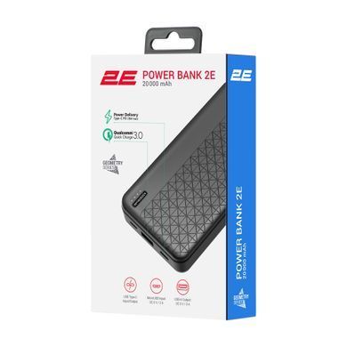 2E Акумулятор портативний літій-іонний Power Bank Geometry 20000мА&middot;год, 18Вт, PD, QC, чорний 2E-PB2072PD-BLACK фото