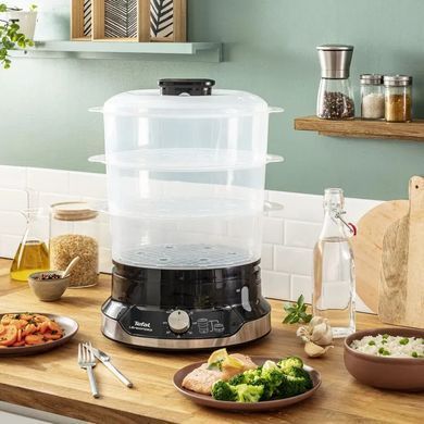 Tefal Пароварка Convenient, 800Вт, чаша-9л, резервуар для воды -1л, механическое управл., пластик, черный VC204810 фото