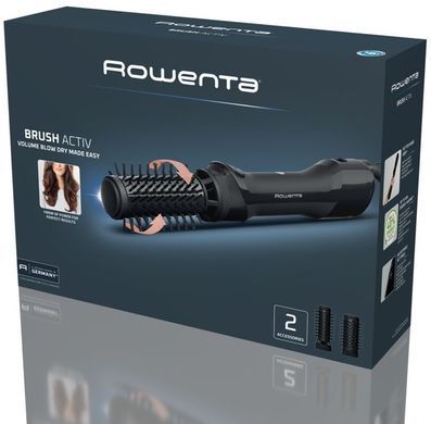 Rowenta Фен-щітка Renewal Brush Active, 1000Вт, 3 режими, іоніз-я, хол. обдув, оберт. насадка, 2 насадки, кераміка, чорний UB9520F0 фото