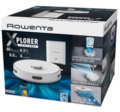 Rowenta Робот-пилосос миючий X-Plorer Serie 75 S+, 2700ПаВт, h=9.5см, 0.3л, конт пил -0.4л, автон. робота до 120хв, білий RR8597WH фото