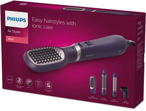 Philips Фен-щітка Philips 3000 Series, 800Вт, 3 режими, іонізація, 4 насадки, фіолетовий BHA313/00 фото