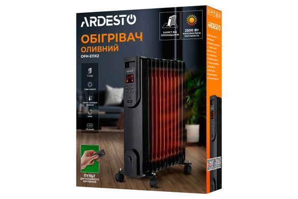 Масляный радиатор Ardesto OFH-E11X2, 11 секций, 2500 Вт, до 25 м2, элект. упр-ние, таймер, пульт ДУ, чёрный OFH-E11X2 фото