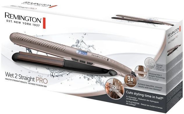 Remington Випрямляч Wet 2 Straight Pro, 52Вт, темп.режимів-10, 140-230С, кераміка, золотий S7970 фото