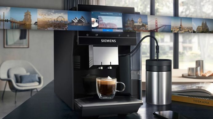 Siemens Кавомашина, 2.4л, зерно+мелена, автомат.капуч, LED-дисплей, авторецептів -19, чорний TP713R09 фото