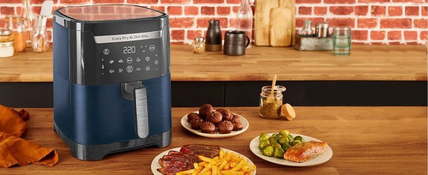 Tefal Мультипіч EasyFry&Grill XXL, 1830Вт, чаша-6.5л, сенсорне керув., 8 програм, пластик, чорно-синій EY801410 фото