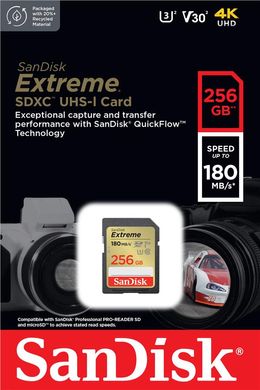 Карта памяти SanDisk SD 256GB C10 UHS-I U3 R180/W130MB/s Extreme V30 SDSDXVV-256G-GNCIN фото
