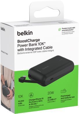 Belkin Акумулятор портативний літій-іонний Power Bank 10000мА&middot;год, 20Вт, з інтегрованим кабелем USB-C, чорний BPB021HQBK фото