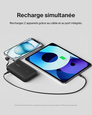 Belkin Акумулятор портативний літій-іонний Power Bank 10000мА&middot;год, 20Вт, з інтегрованим кабелем USB-C, чорний BPB021HQBK фото