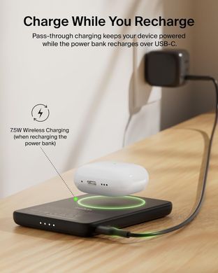 Belkin Акумулятор портативний літій-іонний Power Bank Belkin 5000мА&middot;год, 15Вт/Qi2 7.5Вт, Slim Magnetic Ring, чорний BPD020HQBK фото