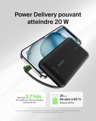 Belkin Акумулятор портативний літій-іонний Power Bank 10000мА&middot;год, 20Вт, з інтегрованим кабелем USB-C, чорний BPB021HQBK фото