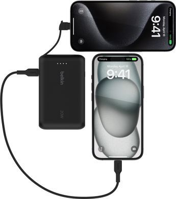Belkin Акумулятор портативний літій-іонний Power Bank 10000мА&middot;год, 20Вт, з інтегрованим кабелем USB-C, чорний BPB021HQBK фото