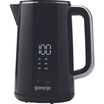 Електрочайник Gorenje, 1.7л, подвійні стінки, LED дисплей, Strix контроль, чорний K17DWD фото