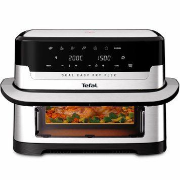 Tefal Мультипіч Tefal Dual Easy Fry Flex, 2700Вт, чаша-5.5+3.5л, сенсорне керув., з віконцем, 2 чаши, гриль, пластик, чорний-нерж. сталь EY922DE0 фото
