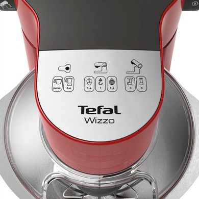 Кухонна машина Tefal Wizzo, 1000Вт, чаша-метал, корпус-метал+пластик, насадок-6, червоний QB317538 фото