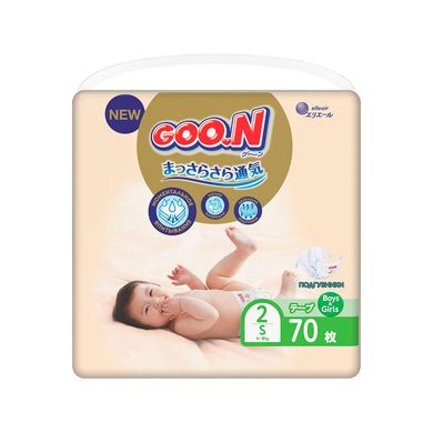 Подгузники GOO.N Premium Soft для детей 4-8 кг (размер 2(S), на липучках, унисекс, 70 шт) 863223 фото