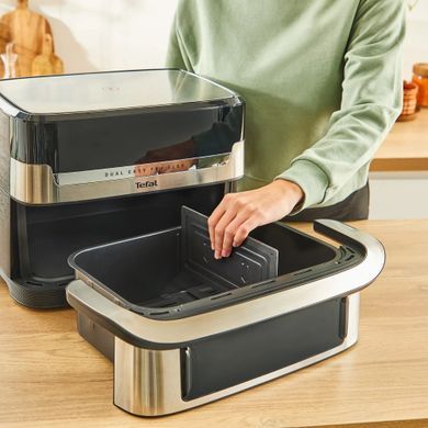 Tefal Мультипіч Tefal Dual Easy Fry Flex, 2700Вт, чаша-5.5+3.5л, сенсорне керув., з віконцем, 2 чаши, гриль, пластик, чорний-нерж. сталь EY922DE0 фото