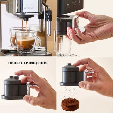 Krups Кавомашина Krups Coffee Crush, 1.8л, зерно, ОLED дисплей, авторецептів - 2, метал, чорно-бежевий SA4001E0 фото
