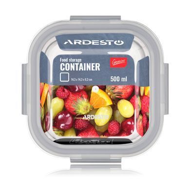 ARDESTO Food storage container Gemini 0.5l, borosilicate glass, plastic, square, transparent AR1250BSQ фото
