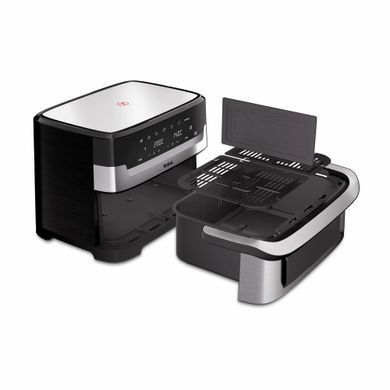 Tefal Мультипіч Tefal Dual Easy Fry Flex, 2700Вт, чаша-5.5+3.5л, сенсорне керув., з віконцем, 2 чаши, гриль, пластик, чорний-нерж. сталь EY922DE0 фото