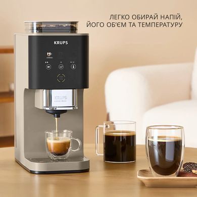 Krups Кавомашина Krups Coffee Crush, 1.8л, зерно, ОLED дисплей, авторецептів - 2, метал, чорно-бежевий SA4001E0 фото