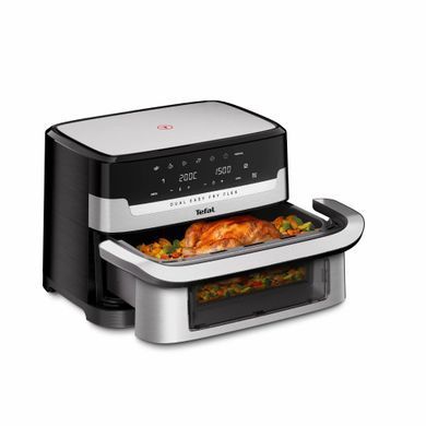 Tefal Мультипіч Tefal Dual Easy Fry Flex, 2700Вт, чаша-5.5+3.5л, сенсорне керув., з віконцем, 2 чаши, гриль, пластик, чорний-нерж. сталь EY922DE0 фото