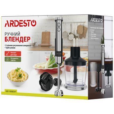 ARDESTO Блендер занурювальний HBG-1000BCHP, 1000Вт, 3в1, чаша-600мл, насадка для пюре, чорно-сріблястий HBG-1000BCHP фото