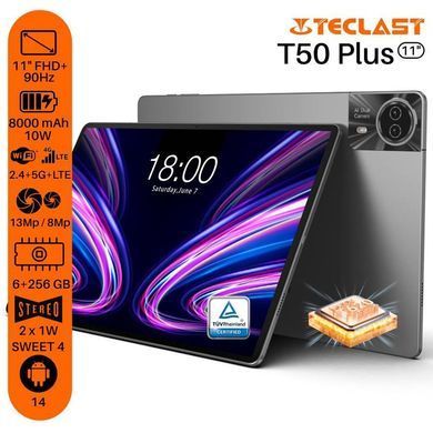 TECLAST Планшет T50 Plus 11" 6ГБ, 256ГБ, LTE, 8000мА&bull;ч, Android, серый 6940709686300 фото
