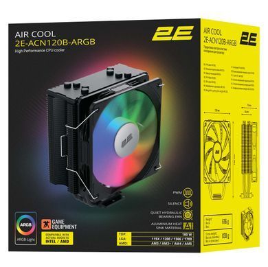 2E Gaming Процессорный кулер Air Cool ACN120B-ARGB, LGA1851, 1700, 1200, 115x, 1366, AM5, AM4, AM3, AM3+, 4pin PWM, 3pin +5VARGB, TDP 180W 2E-ACN120B-ARGB фото