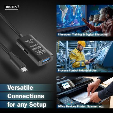 Digitus Удлинитель USB 3.2 Gen1 Active Cable 5G, C/M-A/F, 5м, черный DA-73110 фото