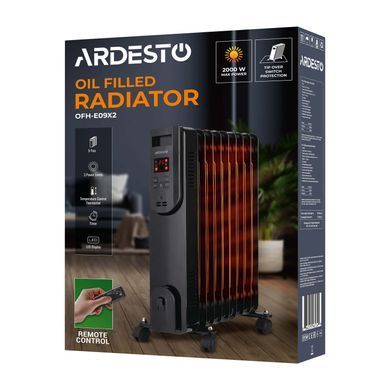 Масляный радиатор Ardesto OFH-E09X2, 9 секций, 2000 Вт, до 20 м2, элект. упр-ние, таймер, пульт ДУ, чёрный OFH-E09X2 фото