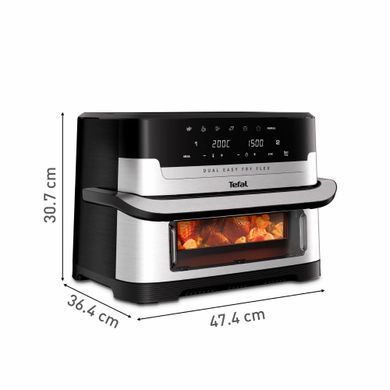 Tefal Мультипіч Tefal Dual Easy Fry Flex, 2700Вт, чаша-5.5+3.5л, сенсорне керув., з віконцем, 2 чаши, гриль, пластик, чорний-нерж. сталь EY922DE0 фото