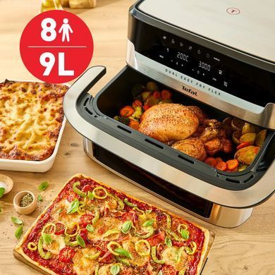 Tefal Мультипіч Tefal Dual Easy Fry Flex, 2700Вт, чаша-5.5+3.5л, сенсорне керув., з віконцем, 2 чаши, гриль, пластик, чорний-нерж. сталь EY922DE0 фото
