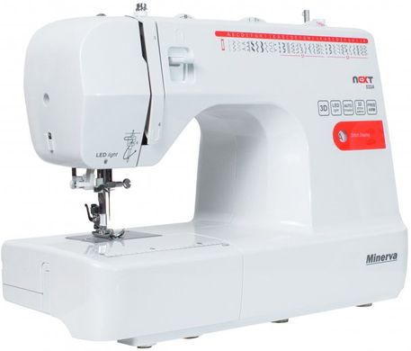 Швейная машинка MINERVA NEXT 532A, электромех., 32 швейных операций, петля автомат, 85Вт, белый+красный NEXT532A фото