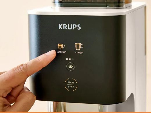 Krups Кавомашина Krups Coffee Crush, 1.8л, зерно, ОLED дисплей, авторецептів - 2, метал, чорно-бежевий SA4001E0 фото