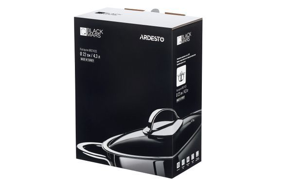 Каструля Ardesto BLACK MARS, скляна кришка, 4.3 л, нержавіюча сталь AR0743S фото
