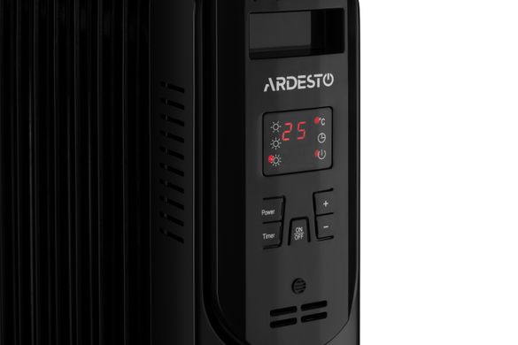 Оливний радіатор Ardesto OFH-E09X2, 9 секцій, 2000 Вт, 20 м2, IP20, електронне керування, дисплей, таймер, пульт ДК, чорний OFH-E09X2 фото