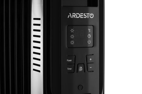 Оливний радіатор Ardesto OFH-E09X2, 9 секцій, 2000 Вт, 20 м2, IP20, електронне керування, дисплей, таймер, пульт ДК, чорний OFH-E09X2 фото