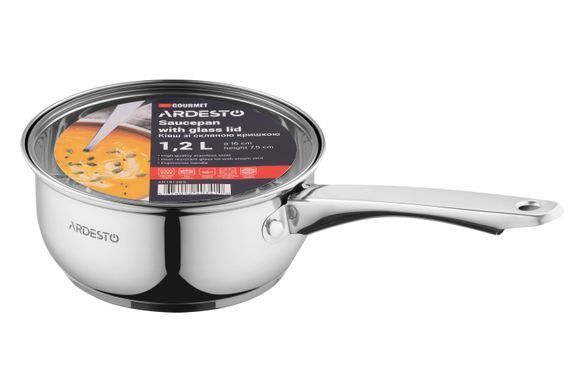 ARDESTO Ківш Gemini Gourmet, скляна кришка, 1.2 л, нержавіюча сталь AR1912BS фото